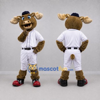 Custom Brown and White Moose Mascot Costume Adult Full Body Suit for Baseball Games