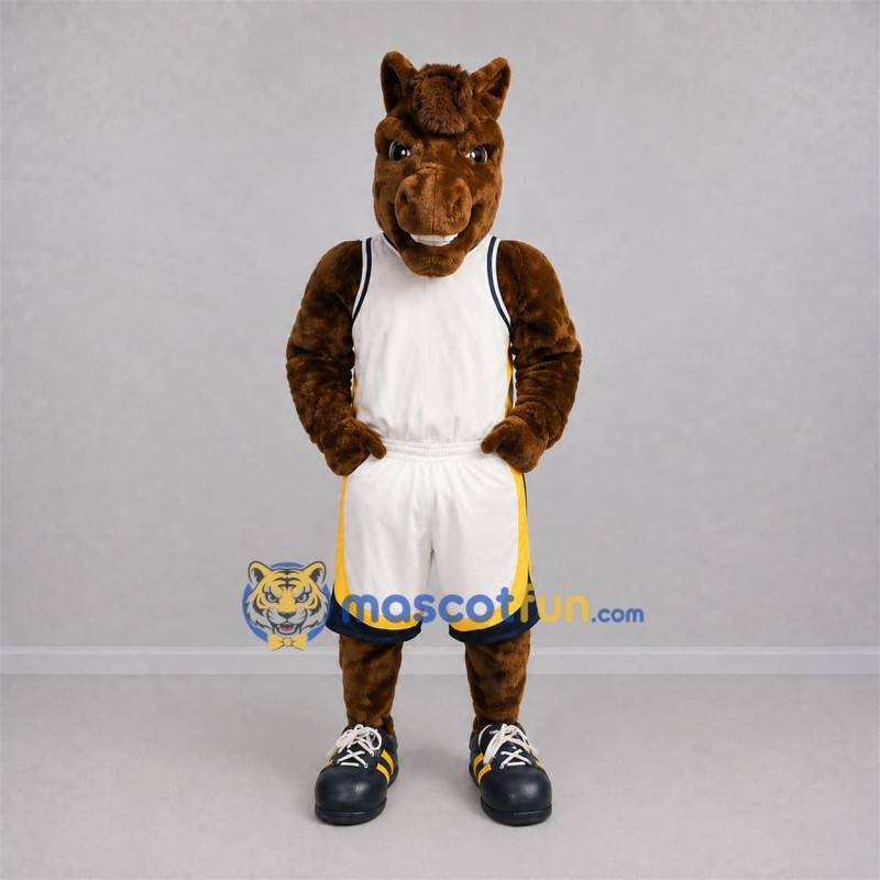 Custom Brown and White Horse Mascot Costume Adult Full Body Suit for Sports Events