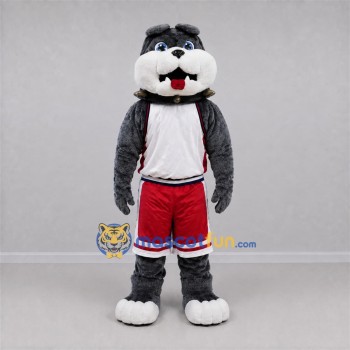Custom Gray and Red Bulldog Mascot Costume Adult Full Body Suit for Sports Events