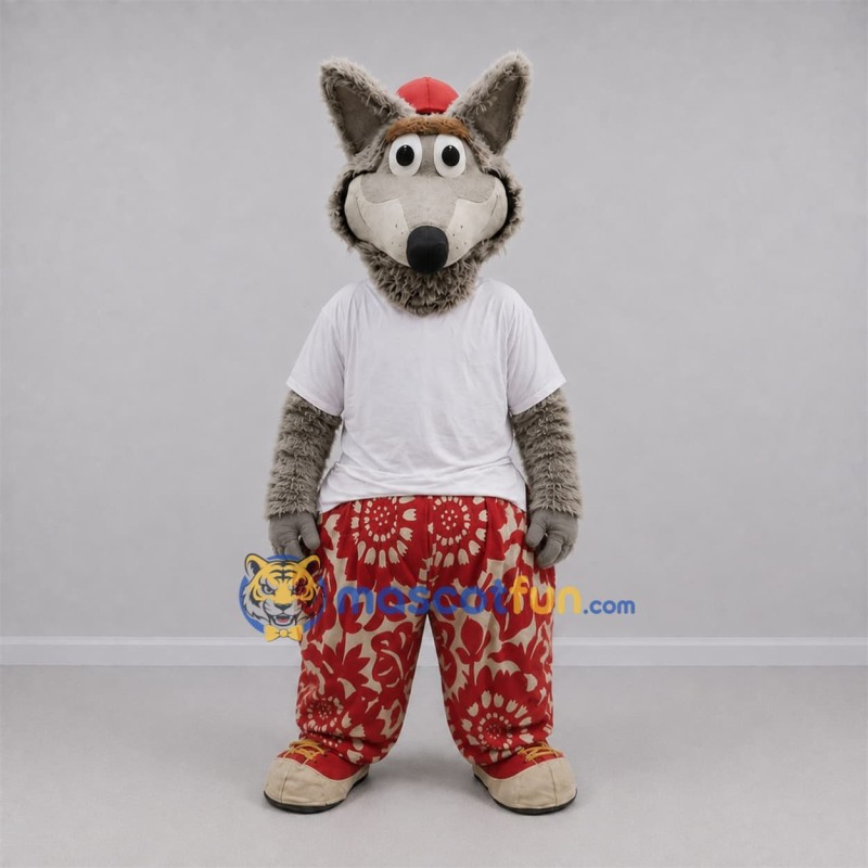 Custom Gray and Red Wolf Mascot Costume Adult Full Body Suit for School Events Custom Gray and Red Wolf Mascot Costume Adult Full Body Suit for School Events