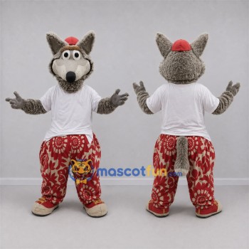 Custom Gray and Red Wolf Mascot Costume Adult Full Body Suit for School Events