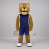 Custom Tan and Navy Blue Bear Mascot Costume Adult Full Body Suit for Sports Events