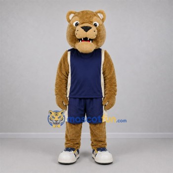 Custom Tan and Navy Blue Bear Mascot Costume Adult Full Body Suit for Sports Events Custom Tan and Navy Blue Bear Mascot Costume Adult Full Body Suit for Sports Events