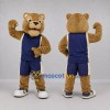 Custom Tan and Navy Blue Bear Mascot Costume Adult Full Body Suit for Sports Events