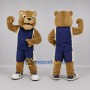 Custom Tan and Navy Blue Bear Mascot Costume Adult Full Body Suit for Sports Events