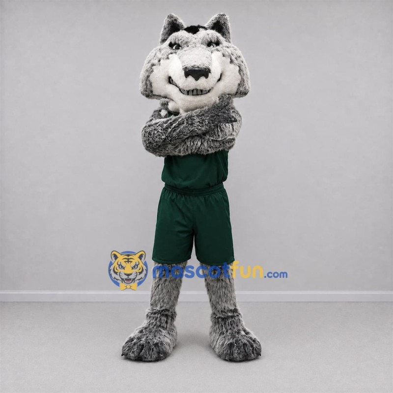 Custom Gray and Green Wolf Mascot Costume Adult Full Body Suit for Sports Events Custom Gray and Green Wolf Mascot Costume Adult Full Body Suit for Sports Events