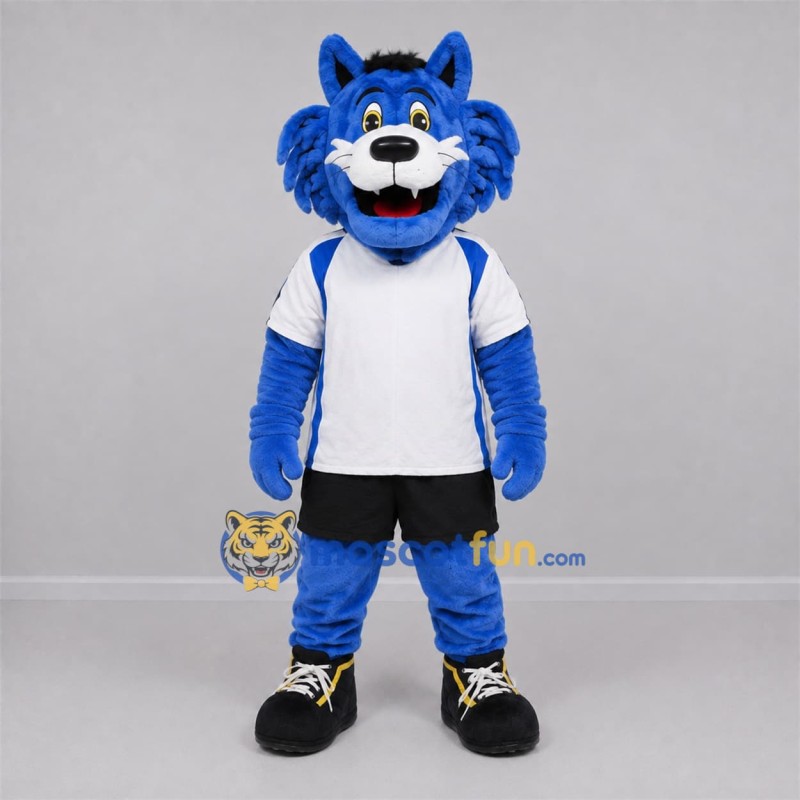 Custom Blue and White Cat Mascot Costume Adult Full Body Suit for Sports Events