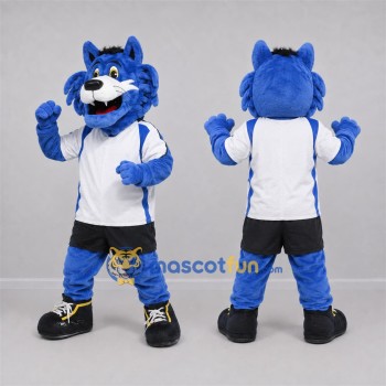 Custom Blue and White Cat Mascot Costume Adult Full Body Suit for Sports Events