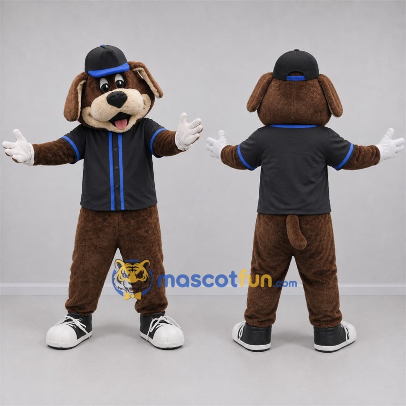 Custom Brown and Black Dog Mascot Costume Adult Full Body Suit for Baseball Games Custom Brown and Black Dog Mascot Costume Adult Full Body Suit for Baseball Games