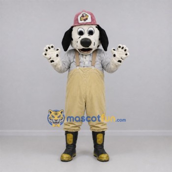 Custom White and Tan Firefighter Dog Mascot Costume Adult Full Body Suit for Safety Awareness Events