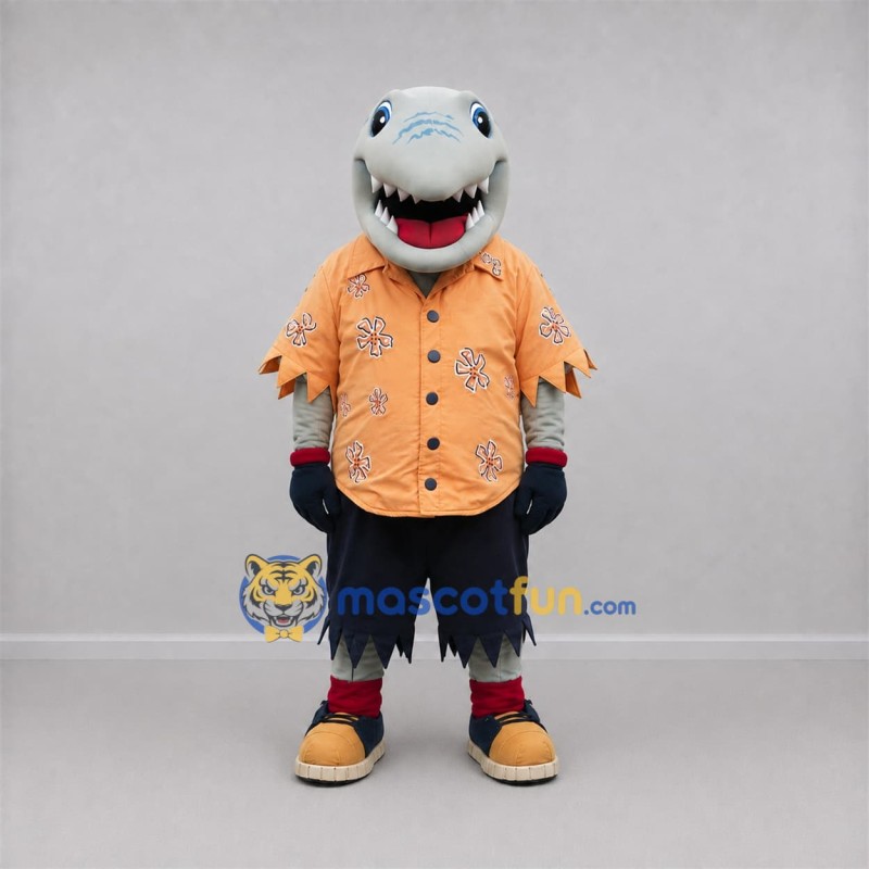 Custom Gray and Orange Shark Mascot Costume Adult Full Body Suit for Beach Events Custom Gray and Orange Shark Mascot Costume Adult Full Body Suit for Beach Events