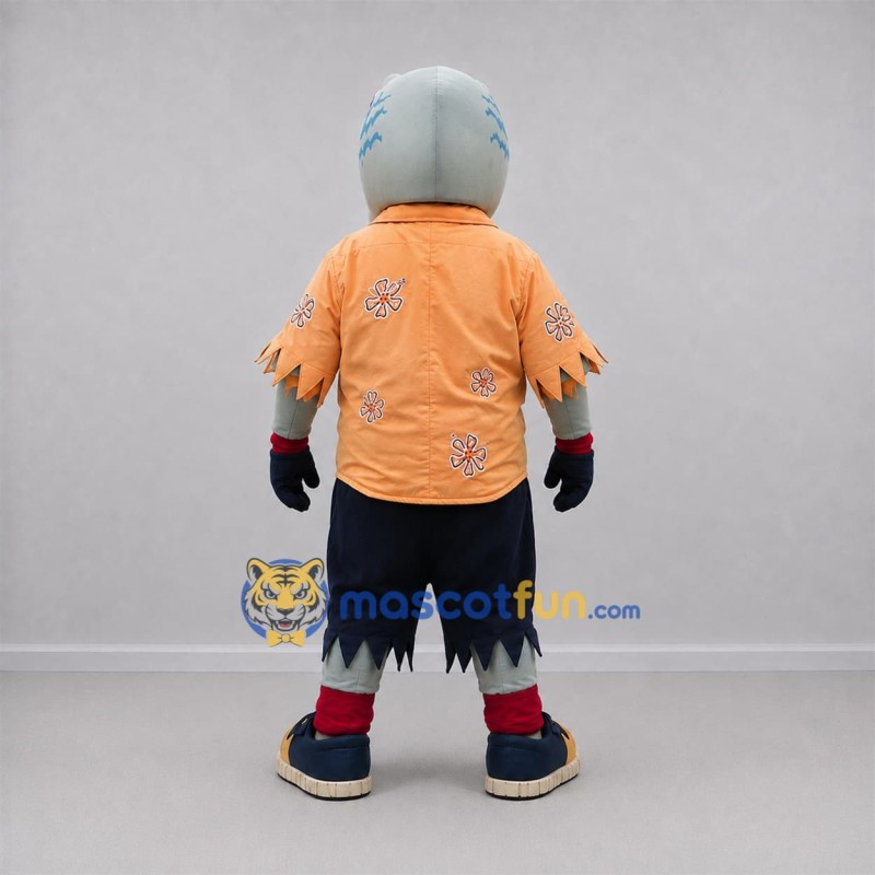 Custom Gray and Orange Shark Mascot Costume Adult Full Body Suit for Beach Events Custom Gray and Orange Shark Mascot Costume Adult Full Body Suit for Beach Events