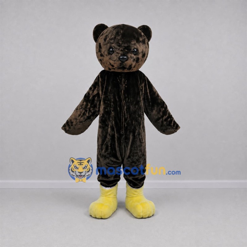 Custom Dark Brown and Yellow Teddy Bear Mascot Costume Adult Full Body Suit for School Events