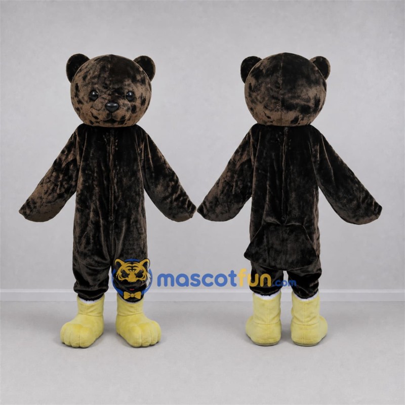 Custom Dark Brown and Yellow Teddy Bear Mascot Costume Adult Full Body Suit for School Events