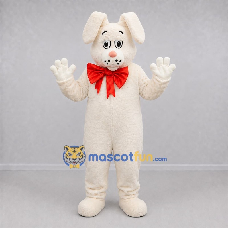 Custom White and Red Rabbit Mascot Costume Adult Full Body Suit for Easter Events Custom White and Red Rabbit Mascot Costume Adult Full Body Suit for Easter Events