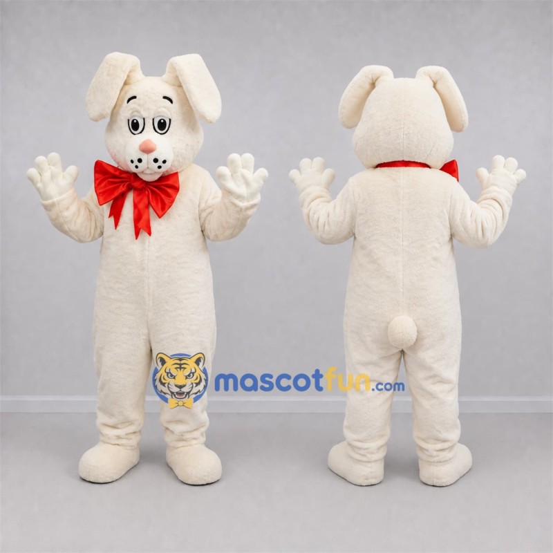 Custom White and Red Rabbit Mascot Costume Adult Full Body Suit for Easter Events Custom White and Red Rabbit Mascot Costume Adult Full Body Suit for Easter Events