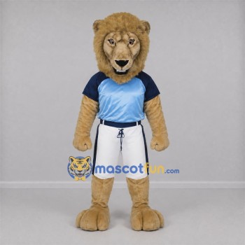 Custom Tan and Blue Lion Mascot Costume Adult Full Body Suit for Sports Events Custom Tan and Blue Lion Mascot Costume Adult Full Body Suit for Sports Events