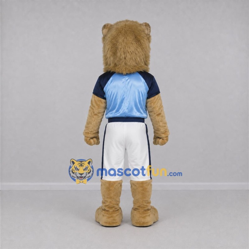 Custom Tan and Blue Lion Mascot Costume Adult Full Body Suit for Sports Events Custom Tan and Blue Lion Mascot Costume Adult Full Body Suit for Sports Events