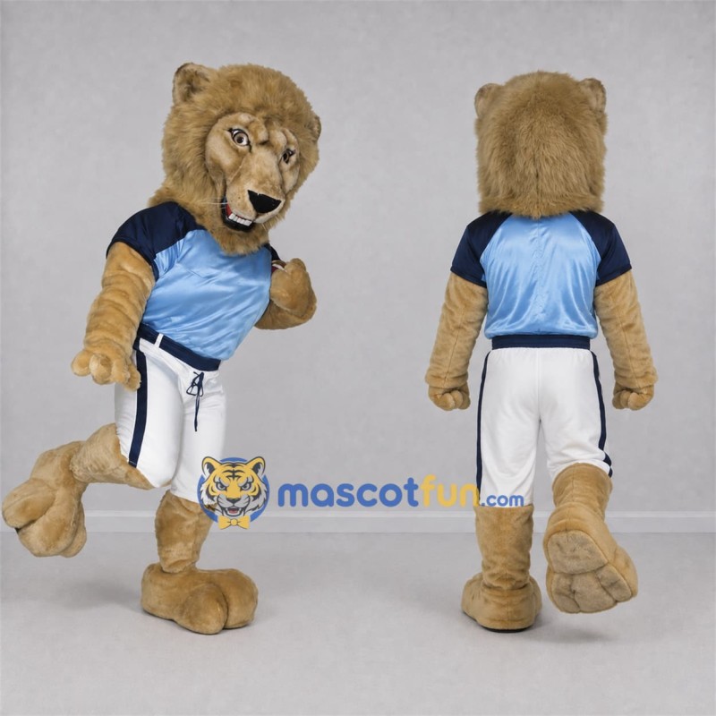 Custom Tan and Blue Lion Mascot Costume Adult Full Body Suit for Sports Events Custom Tan and Blue Lion Mascot Costume Adult Full Body Suit for Sports Events