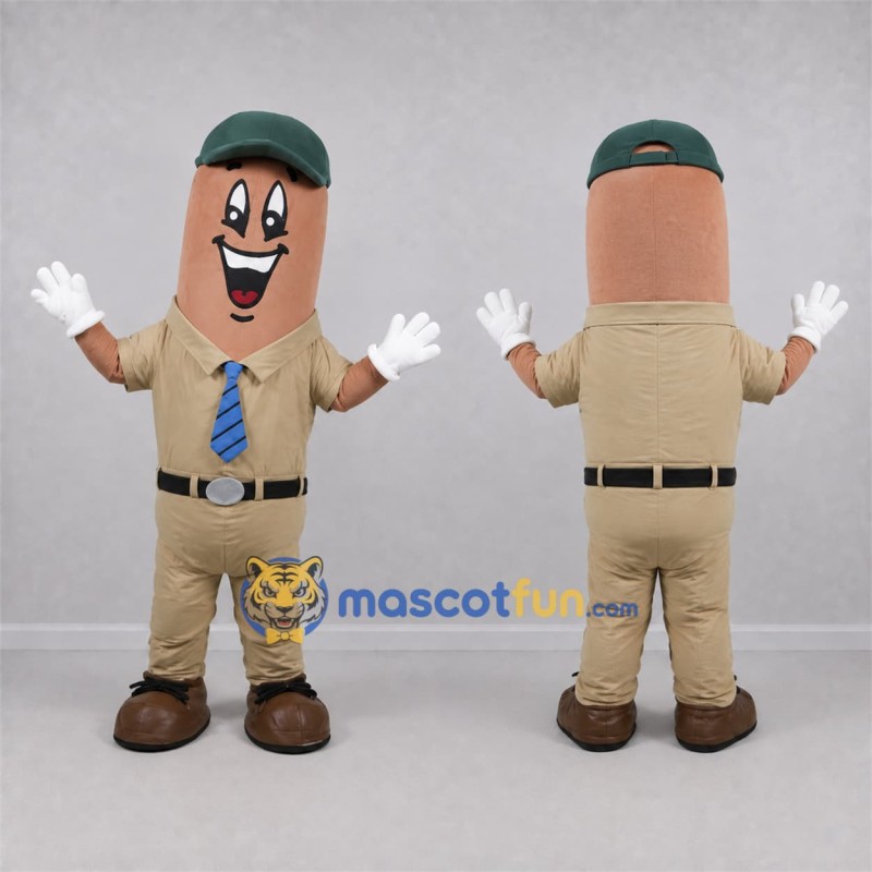 Custom Tan and Green Sausage Mascot Costume Adult Full Body Suit for Food Festivals