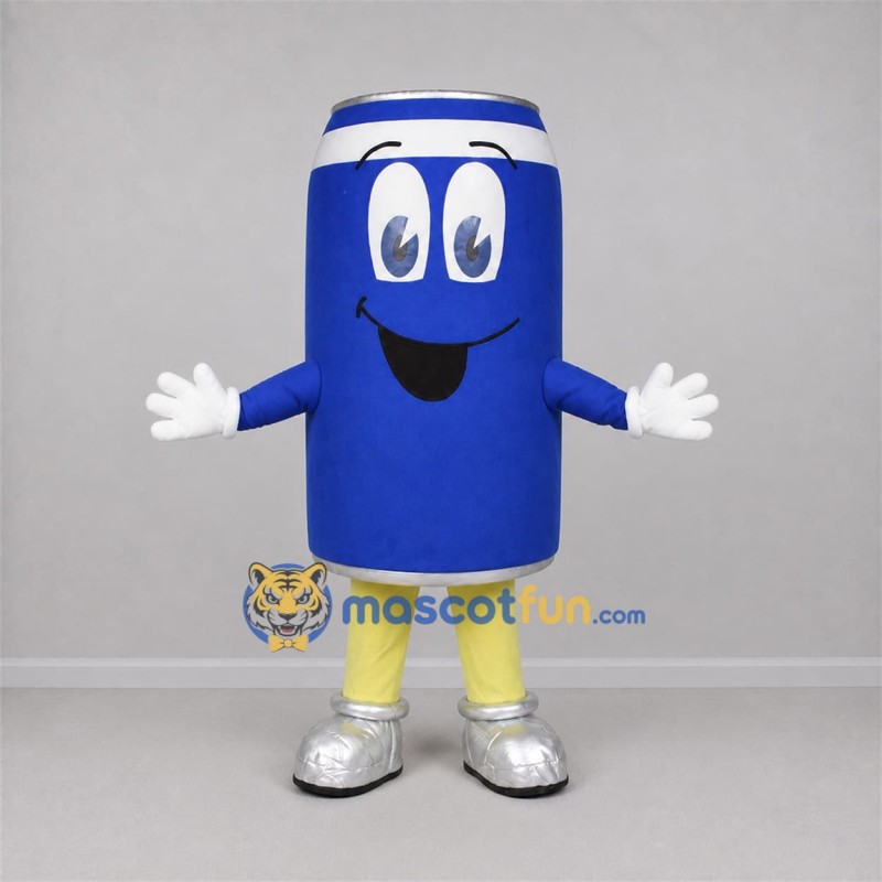 Custom Blue and White Beverage Can Mascot Costume Adult Full Body Suit for Promotional Events