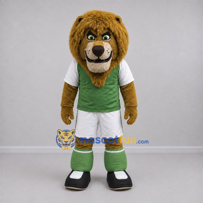 Custom Tan and Green Lion Mascot Costume Adult Full Body Suit for Sports Events