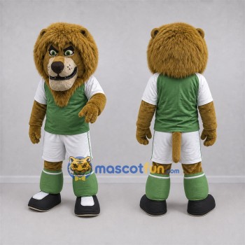 Custom Tan and Green Lion Mascot Costume Adult Full Body Suit for Sports Events