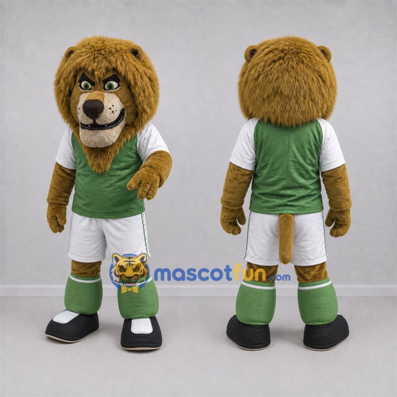 Custom Tan and Green Lion Mascot Costume Adult Full Body Suit for Sports Events