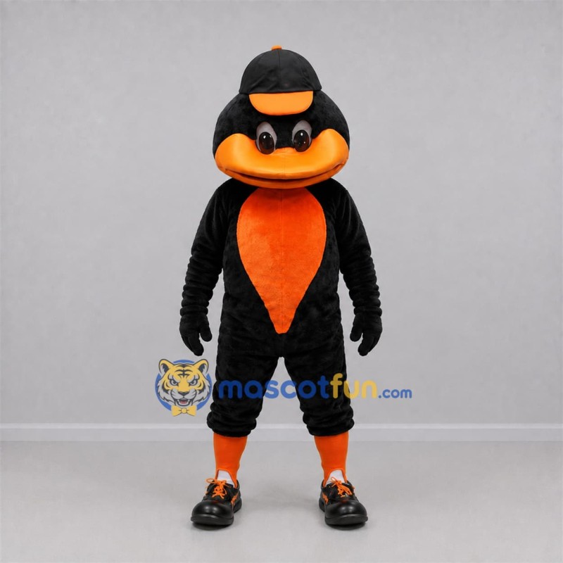 Custom Black and Orange Bird Mascot Costume Adult Full Body Suit for Baseball Games Custom Black and Orange Bird Mascot Costume Adult Full Body Suit for Baseball Games