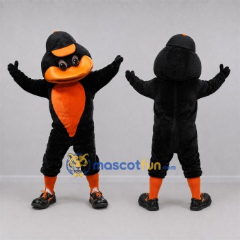 Custom Black and Orange Bird Mascot Costume Adult Full Body Suit for Baseball Games