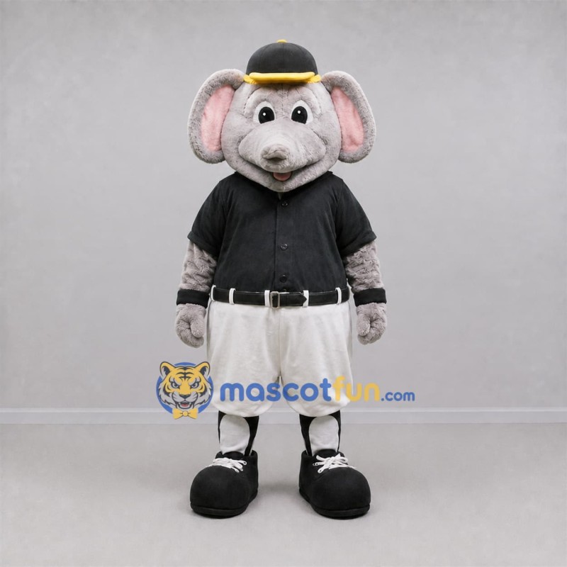 Custom Gray and Black Elephant Mascot Costume Adult Full Body Suit for Baseball Games Custom Gray and Black Elephant Mascot Costume Adult Full Body Suit for Baseball Games