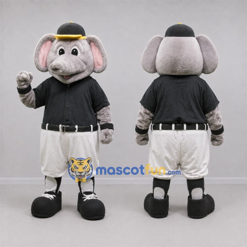 Custom Gray and Black Elephant Mascot Costume Adult Full Body Suit for Baseball Games Custom Gray and Black Elephant Mascot Costume Adult Full Body Suit for Baseball Games