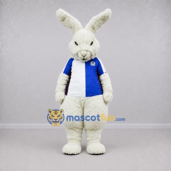 Custom White and Blue Rabbit Mascot Costume Adult Full Body Suit for Sports Events Custom White and Blue Rabbit Mascot Costume Adult Full Body Suit for Sports Events