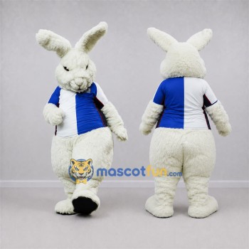 Custom White and Blue Rabbit Mascot Costume Adult Full Body Suit for Sports Events
