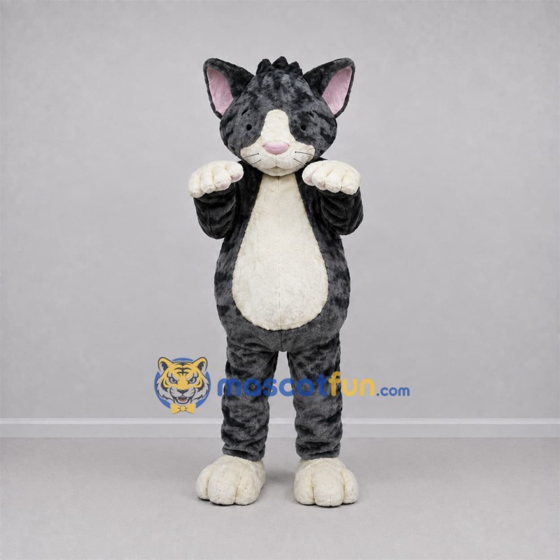 Custom Gray and White Tabby Cat Mascot Costume Adult Full Body Suit for Pet Events