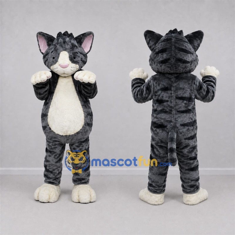 Custom Gray and White Tabby Cat Mascot Costume Adult Full Body Suit for Pet Events