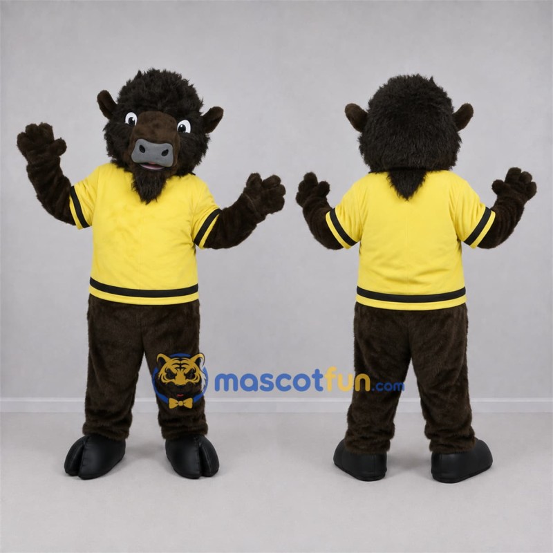 Custom Brown and Yellow Bison Mascot Costume Adult Full Body Suit for Sports Events Custom Brown and Yellow Bison Mascot Costume Adult Full Body Suit for Sports Events