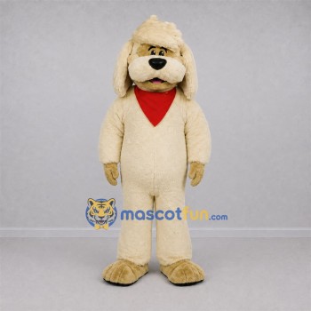 Custom Cream and Red Dog Mascot Costume Adult Full Body Suit for School Events