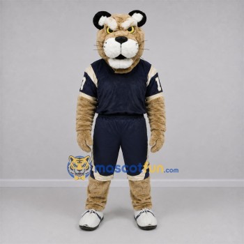 Custom Tan and Navy Blue Cougar Mascot Costume Adult Full Body Suit for Football Games