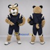 Custom Tan and Navy Blue Cougar Mascot Costume Adult Full Body Suit for Football Games