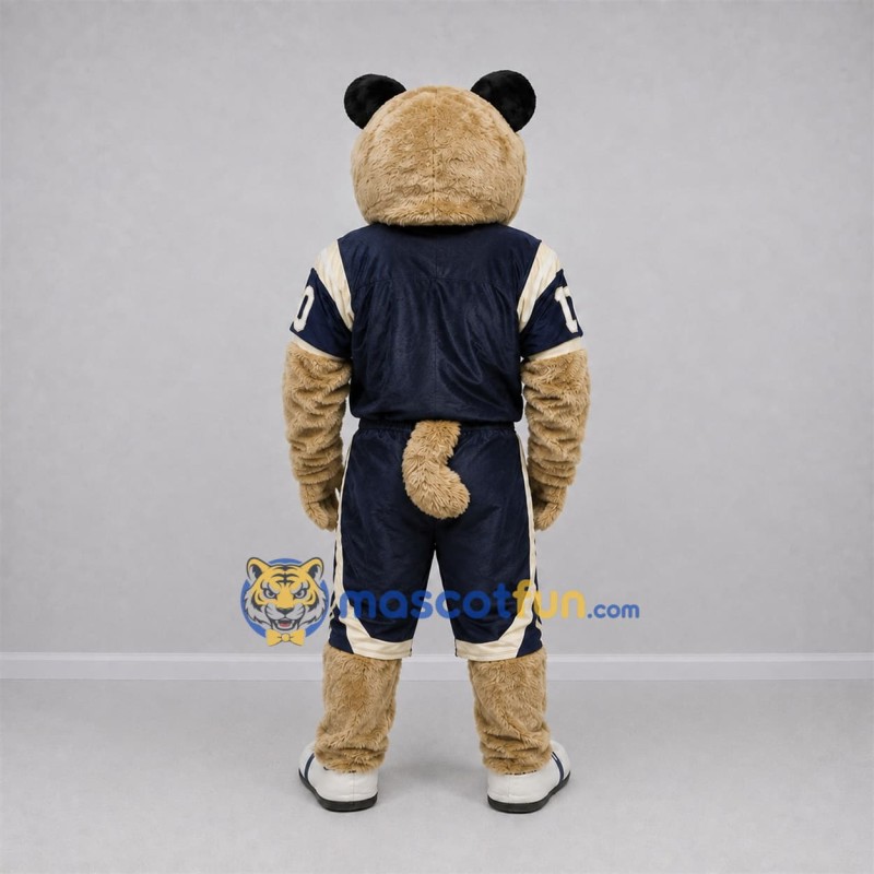 Custom Tan and Navy Blue Cougar Mascot Costume Adult Full Body Suit for Football Games