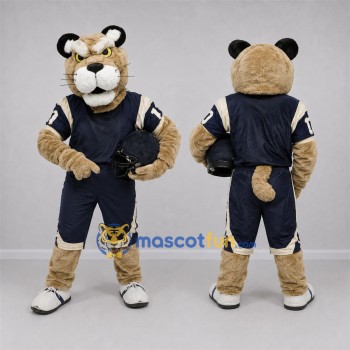 Custom Tan and Navy Blue Cougar Mascot Costume Adult Full Body Suit for Football Games