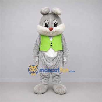 Custom Gray and Green Easter Bunny Mascot Costume Adult Full Body Suit for Easter Egg Hunts