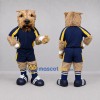 Custom Tan and Navy Blue Terrier Dog Mascot Costume Adult Full Body Suit for Sports Events
