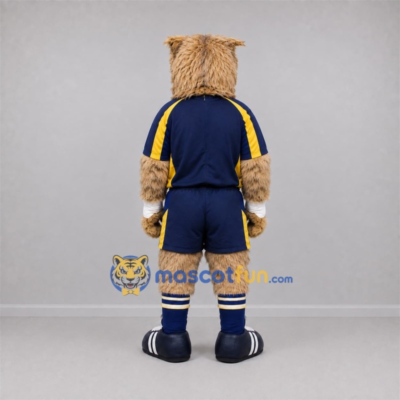 Custom Tan and Navy Blue Terrier Dog Mascot Costume Adult Full Body Suit for Sports Events