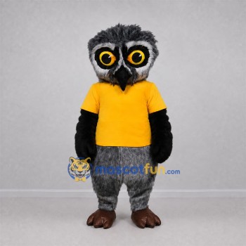 Custom Gray and Yellow Owl Mascot Costume Adult Full Body Suit for School Events