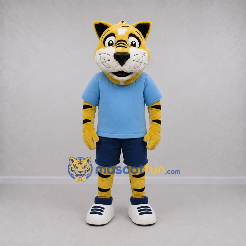 Custom Yellow and Blue Tiger Mascot Costume Adult Full Body Suit for Sports Events