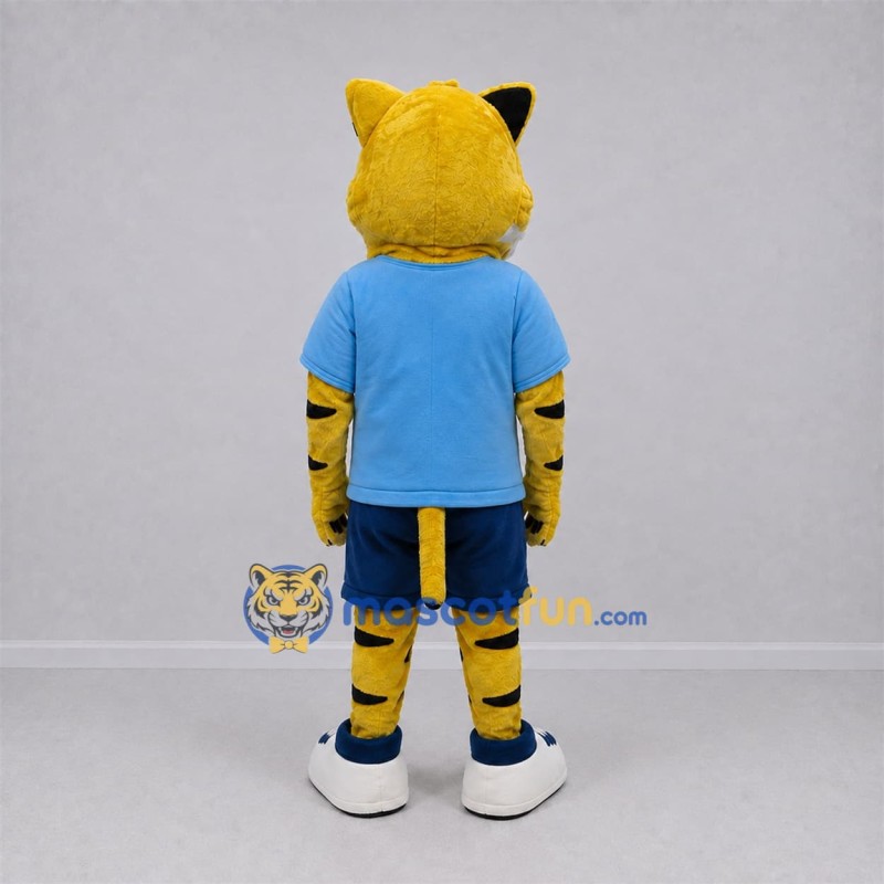 Custom Yellow and Blue Tiger Mascot Costume Adult Full Body Suit for Sports Events
