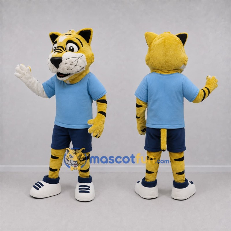 Custom Yellow and Blue Tiger Mascot Costume Adult Full Body Suit for Sports Events