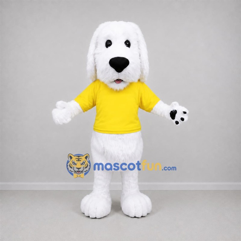 Custom White and Yellow Dog Mascot Costume Adult Full Body Suit for School Events